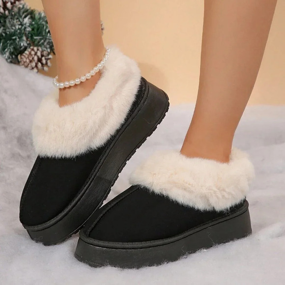 Black Casual Women's Suede Shearling Ankle Moccasins - Picture 3 of 9